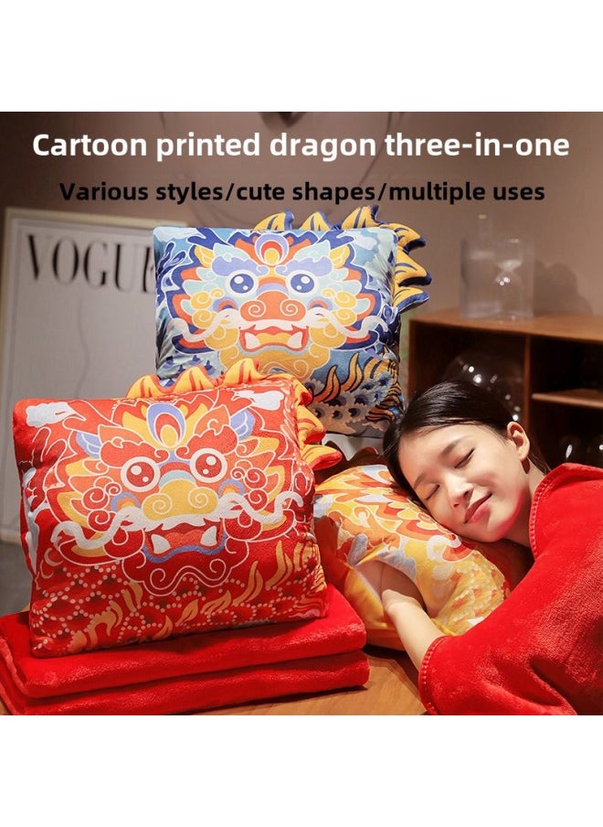 2024 Dragon Year Mascot Pillow Blanket Three-in-One Annual Meeting Gift Home Decoration Gift Plush Toy-Specifications:35*35cm-Color:Hand-warming Pillow  - Image 3