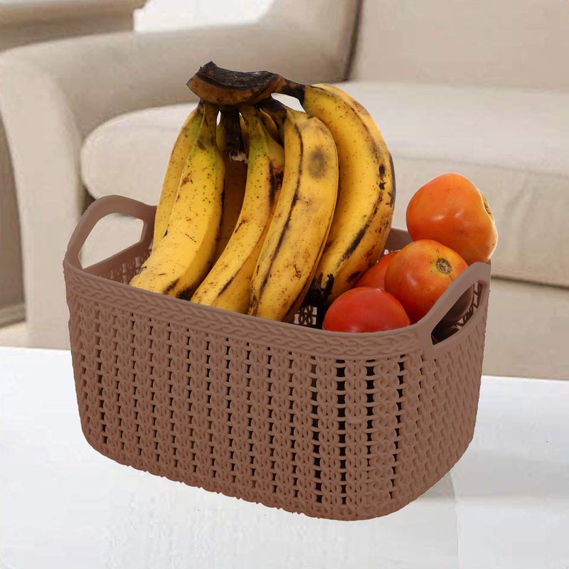 Kuber Industries Unbreakable Plastic 2 Pieces Multipurpose Medium Size Flexible Storage Baskets/Fruit Vegetable Bathroom Stationary Home Basket with Handles (Brown) -CTKTC39046 - Image 5