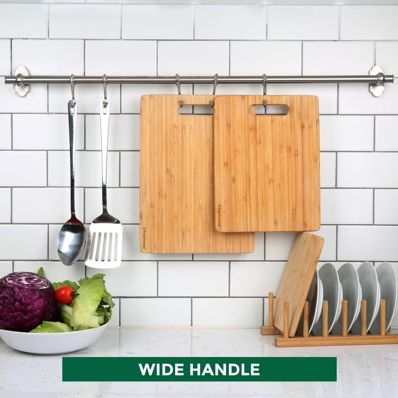 Freshware Bamboo Cutting Boards for Kitchen [Set of 3] Wood Cutting Board for Chopping Meat, Vegetables, Fruits, Cheese, Knife Friendly Serving Tray with Handles - Image 5