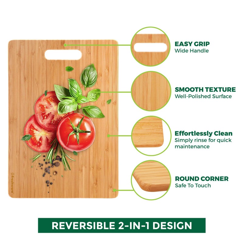 Freshware Bamboo Cutting Boards for Kitchen [Set of 3] Wood Cutting Board for Chopping Meat, Vegetables, Fruits, Cheese, Knife Friendly Serving Tray with Handles - Image 3