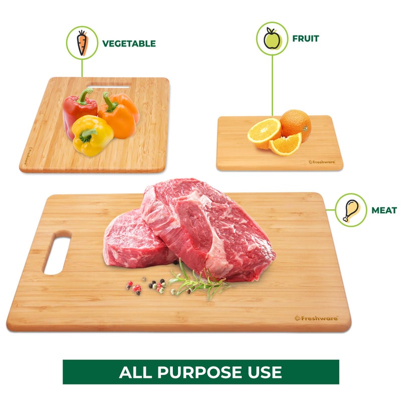 Freshware Bamboo Cutting Boards for Kitchen [Set of 3] Wood Cutting Board for Chopping Meat, Vegetables, Fruits, Cheese, Knife Friendly Serving Tray with Handles - Image 4