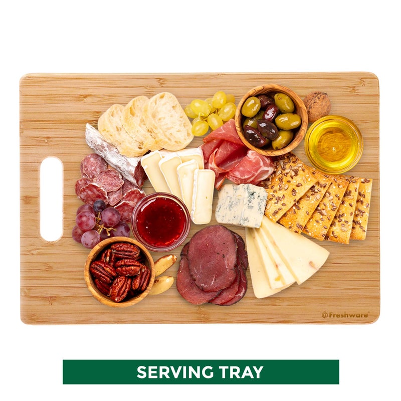 Freshware Bamboo Cutting Boards for Kitchen [Set of 3] Wood Cutting Board for Chopping Meat, Vegetables, Fruits, Cheese, Knife Friendly Serving Tray with Handles - Image 2