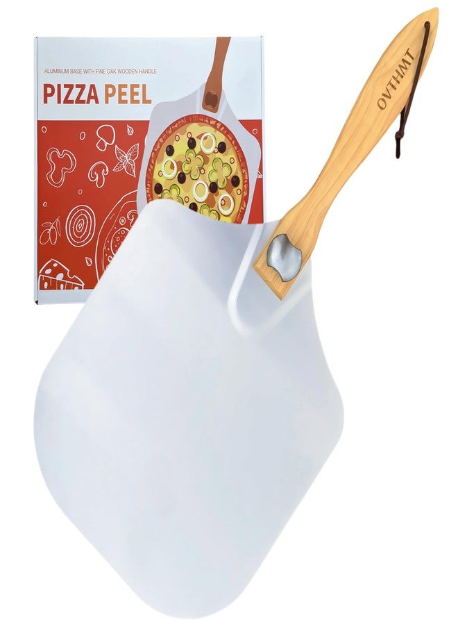 OVTHMT Pizza Peel 12 inch, Aluminum Pizza Paddle 12 x 14 inch with Foldable Wood Handle, Pizza Turning Peel, Pizza Spatula For Oven, Bread, Pastry, Dough, Cake, Pizza Spatula Paddle, Metal Pizza Peel - Image 1