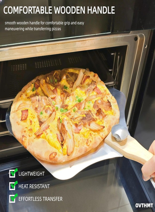OVTHMT Pizza Peel 12 inch, Aluminum Pizza Paddle 12 x 14 inch with Foldable Wood Handle, Pizza Turning Peel, Pizza Spatula For Oven, Bread, Pastry, Dough, Cake, Pizza Spatula Paddle, Metal Pizza Peel - Image 2