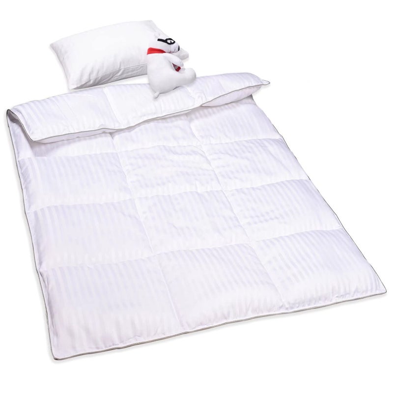 ZPECC Toddler Down Alternative Comforter 39x47 Hypoallergenic Baby Blanket Quilt Soft Breathable Lightweight All Season Kids Duvet Insert for Crib Stroller Cot Daycare White Stripe