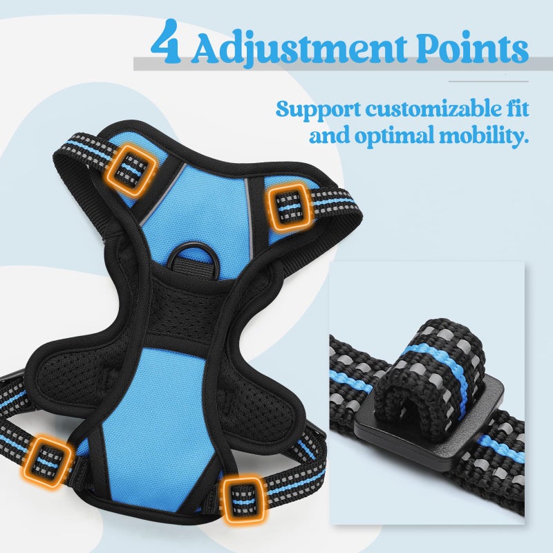 rabbitgoo Dog Harness No Pull with 2 Leash Clips, Adjustable Soft Padded, Reflective Oxford No Choke Pet Vest with Easy Control Handle for Puppy, Blue, XS - Image 4