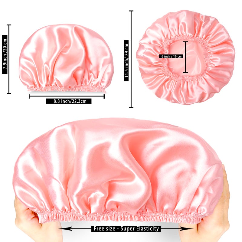CHFONG Shower Caps for Women, 4 PCS Elastic and Reusable Bath Caps, Double Layers Shower Cap Reusable Waterproof, Bathing Shower Caps, Environmental Bath Hair Protection Cap - Solid Color B - Image 3