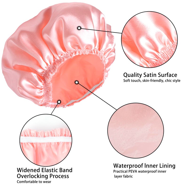 CHFONG Shower Caps for Women, 4 PCS Elastic and Reusable Bath Caps, Double Layers Shower Cap Reusable Waterproof, Bathing Shower Caps, Environmental Bath Hair Protection Cap - Solid Color B - Image 4