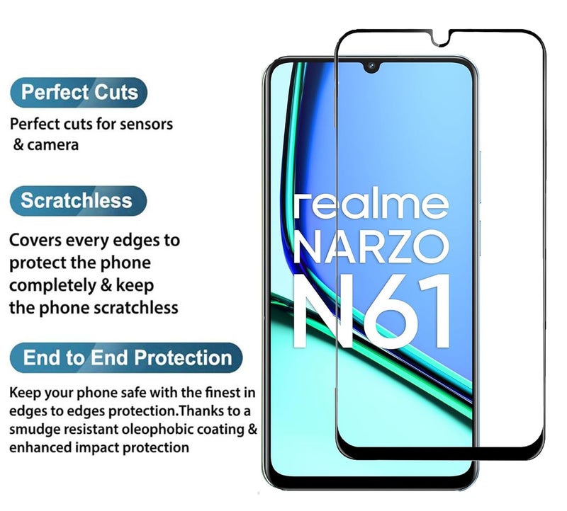 FabeKee Tempered Glass Screen Protector Compatible For Realme Narzo N61 Smartphone Black With Edge-To-Edge Protector Coverage And Easy Installation Kit (Realme Narzo N61) - Image 3