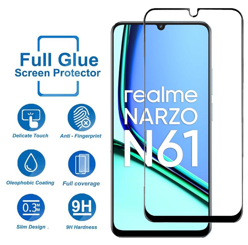 FabeKee Tempered Glass Screen Protector Compatible For Realme Narzo N61 Smartphone Black With Edge-To-Edge Protector Coverage And Easy Installation Kit (Realme Narzo N61) - Image 2
