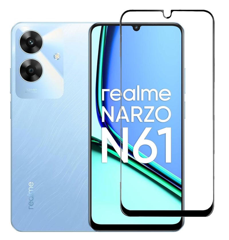 FabeKee Tempered Glass Screen Protector Compatible For Realme Narzo N61 Smartphone Black With Edge-To-Edge Protector Coverage And Easy Installation Kit (Realme Narzo N61) - Image 1