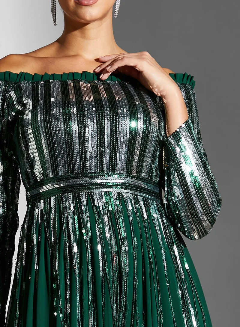 Golden Apple Bardot Sequin Tiered Dress