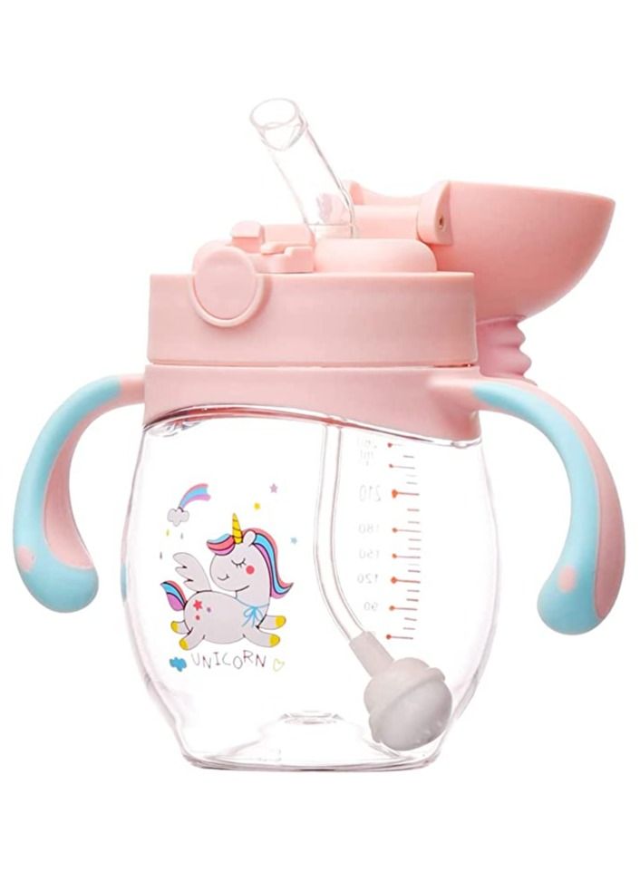 Baby Bottles, Sippy Cup with Flashing Lights, 260ML Kids Water Bottle Toddler Cups Weighted Straw Spill Proof Leak-Proof Removable Handles for Toddlers Fun Gifts Boys (Pink) - Image 1