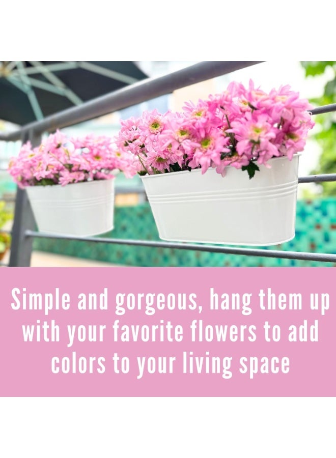GOGOGO Rail Planters for Outdoor (6 Pack, 11.2 Inch) White Metal Iron Hanging Flower Pots, Deck Railing Strawberry Planter Fence Bucket Wall Mount Window Box Plant Holder with Hooks Porch Decor - Image 4