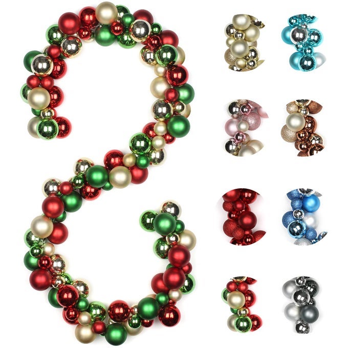 6 FEET CHRISTMAS BALL GARLAND ORNAMENTS SHATTERPROOF XMAS HANGING BALLS DECORATIONS FOR HOME INDOOR OUTDOOR MANTEL HOLIDAY PARTY WEDDING TREE RED GREEN GOLD