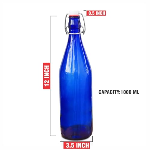 Pure Source India Glass Water Bottle Airtight, Food Safe, BPA Free, Reusable 1000 ml, 1 Piece, Blue - Image 3