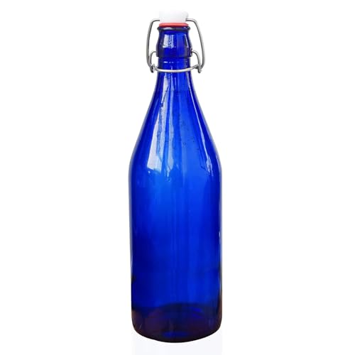 Pure Source India Glass Water Bottle Airtight, Food Safe, BPA Free, Reusable 1000 ml, 1 Piece, Blue - Image 1
