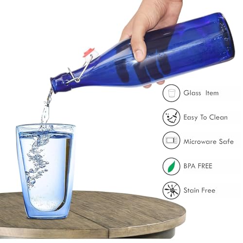 Pure Source India Glass Water Bottle Airtight, Food Safe, BPA Free, Reusable 1000 ml, 1 Piece, Blue - Image 4