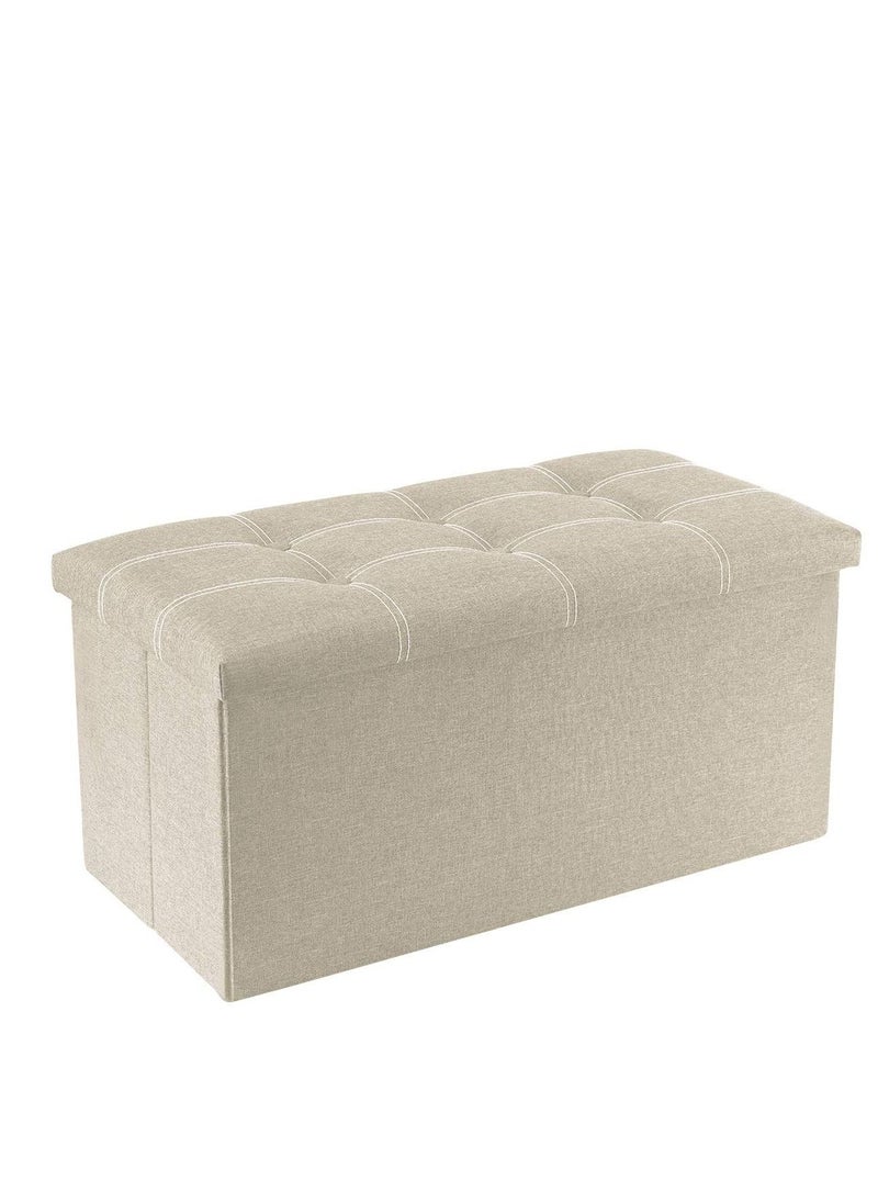 XiuWoo - 30 inches Folding Storage Ottoman 80L Ottoman Bench Footrest Stool Linen Fabric Beige Storage Chest Padded Seat for Bedroom and Living Room Support 350lbs - Image 1