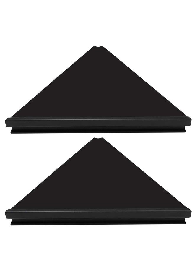 evron Wall Mount Corner Shelf,Easy to Install Metal Front Floating Corner Shelves with Self-Adhesive Tapes,Wood Imitation Corner Shelf with Wire Pass Hole Pattern(Black 2 Pack) - Image 1