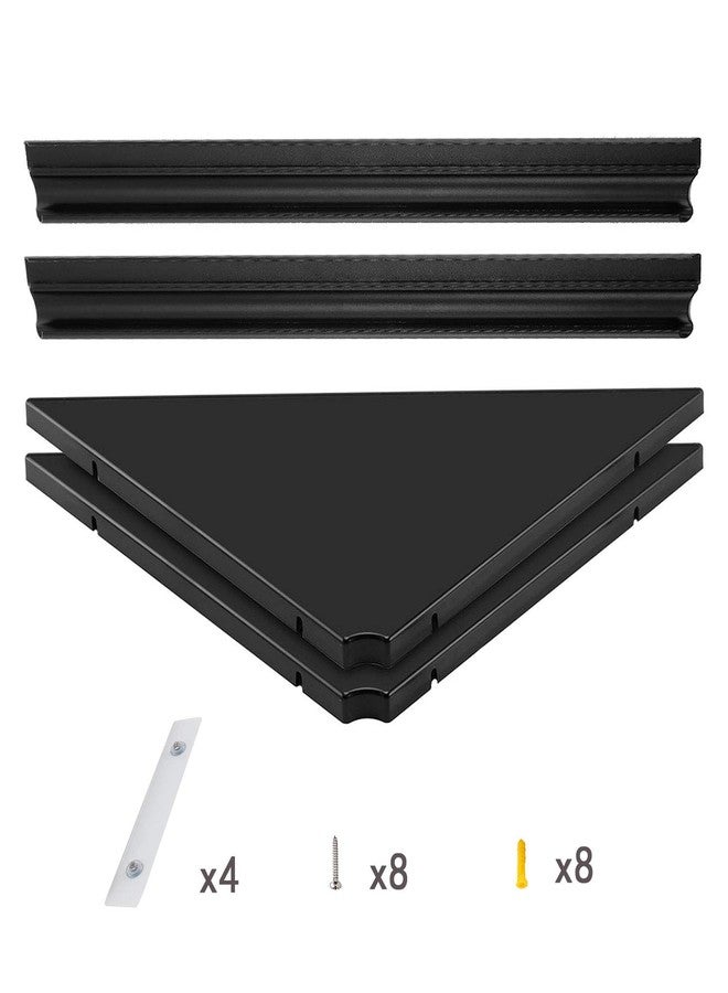 evron Wall Mount Corner Shelf,Easy to Install Metal Front Floating Corner Shelves with Self-Adhesive Tapes,Wood Imitation Corner Shelf with Wire Pass Hole Pattern(Black 2 Pack) - Image 5