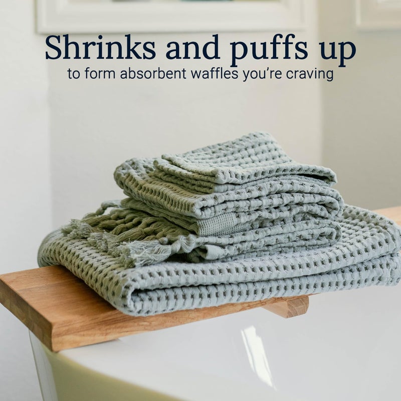 GILDEN TREE Waffle Towel Set Quick Dry Thin | 2 Bath Towels | 2 Hand Towels | 2 Washcloths, Modern Style (Sage Grey) - Image 3