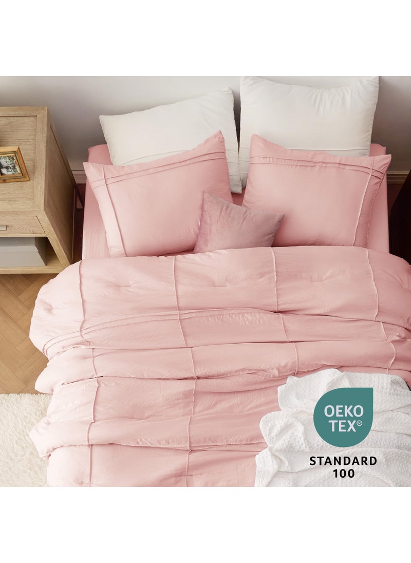 Bedsure Bedsure Full Comforter Set with Sheet - 4 Pieces Soft Pink Bedding Sets  Grid Pinch Pleat  All Season Lightweight Fluffy Bed Set with Solid Boho Comforter  Pillowcases & Sheet  - Image 4