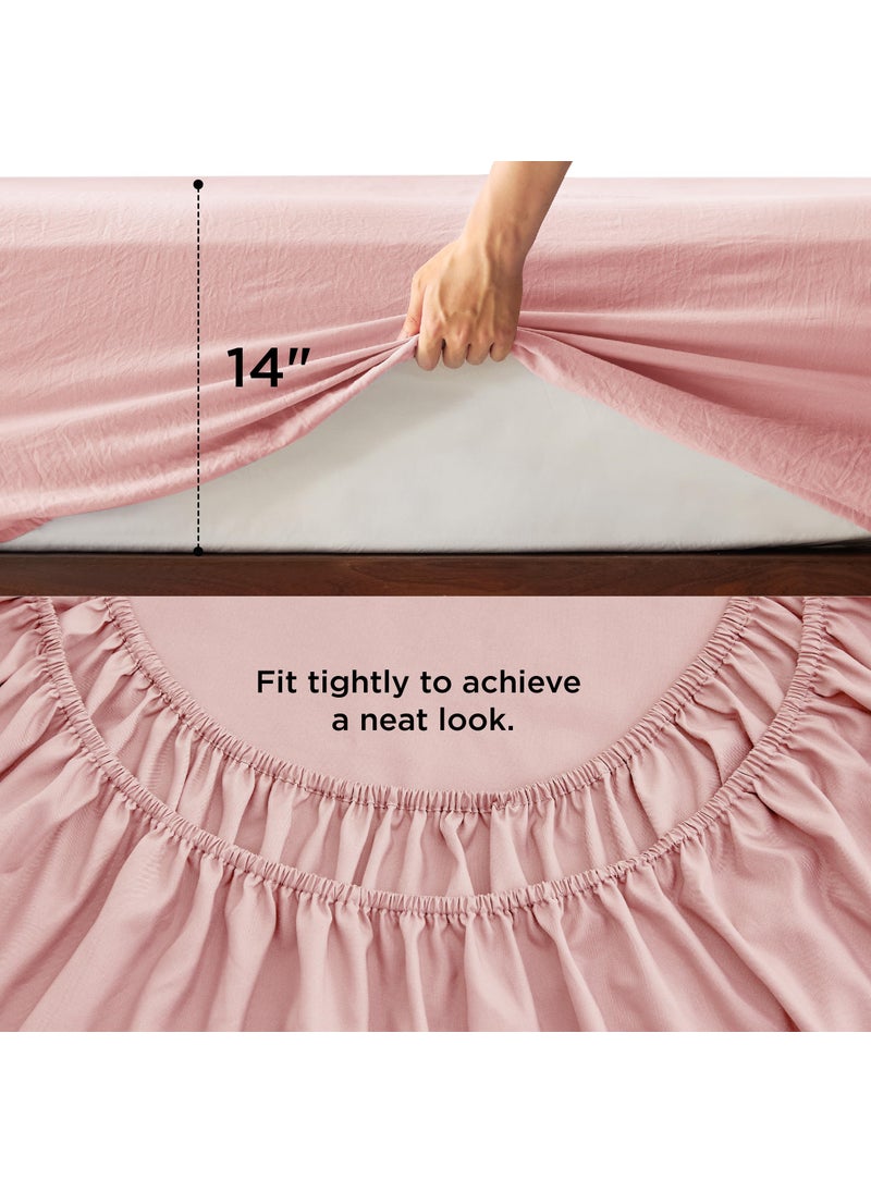Bedsure Bedsure Full Comforter Set with Sheet - 4 Pieces Soft Pink Bedding Sets  Grid Pinch Pleat  All Season Lightweight Fluffy Bed Set with Solid Boho Comforter  Pillowcases & Sheet  - Image 5