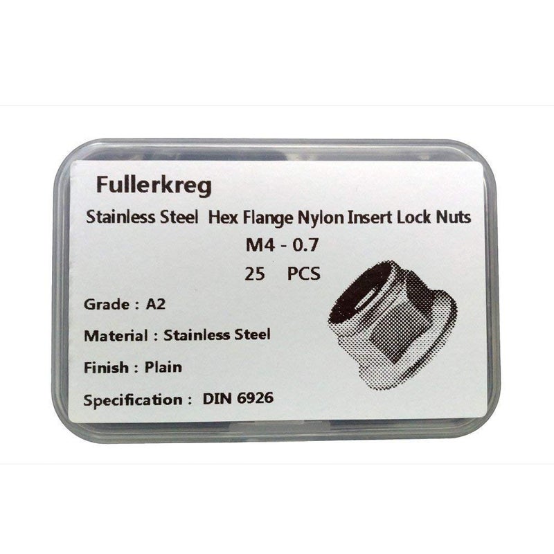 Fullerkreg (Pack of 25) M4 x 0.7 DIN 6926 Hex Flange Nylon Insert Lock Nuts, 18-8 Stainless Steel 304, Bright Finish - Image 5