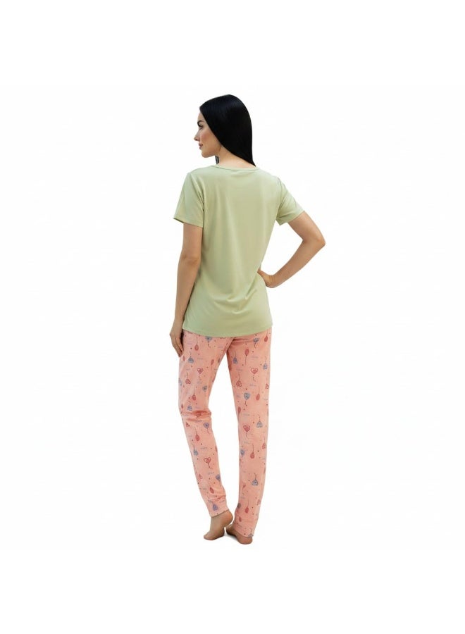 JOANNA Women's Animal & Balloon Print Shirt & Trouser Pajama Set, Yellow - Image 5