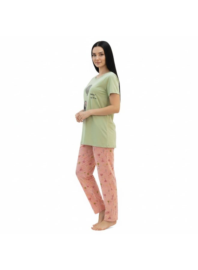 JOANNA Women's Animal & Balloon Print Shirt & Trouser Pajama Set, Yellow - Image 4