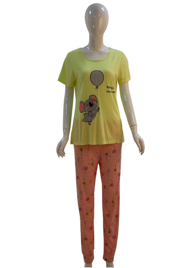 JOANNA Women's Animal & Balloon Print Shirt & Trouser Pajama Set, Yellow - pzsku/Z9950F71E01C811C6DF61Z/45/_/1741338397/e1208296-b5ae-432a-892e-b77a43a09073