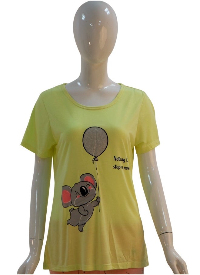 JOANNA - JOANNA Women's Animal & Balloon Print Shirt & Trouser Pajama Set, Yellow - Image 1