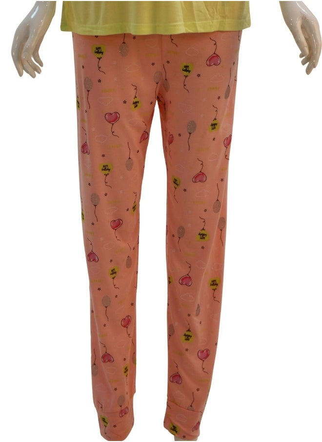 JOANNA - JOANNA Women's Animal & Balloon Print Shirt & Trouser Pajama Set, Yellow - Image 1
