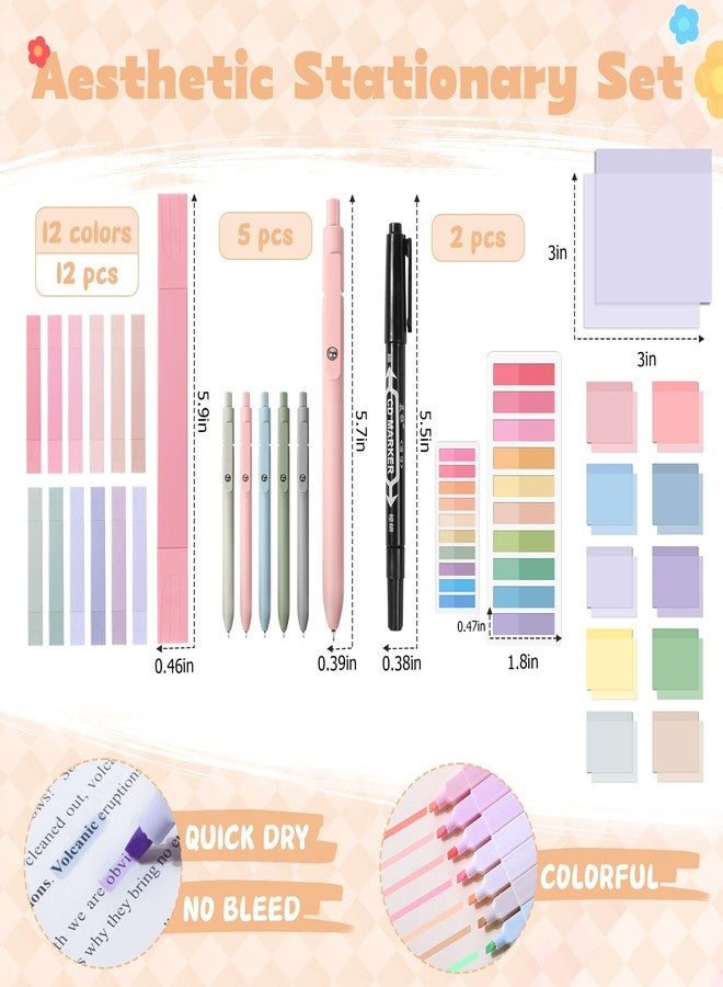 KOUDGY 49Pcs Book Annotation Kit - Aesthetic Pencil Case Bag with Highlighters Gel Pens and Marker, 900 Sheets Transparent Index Tabs Sticky Notes Bible Study Supplies (Pink) - Image 5