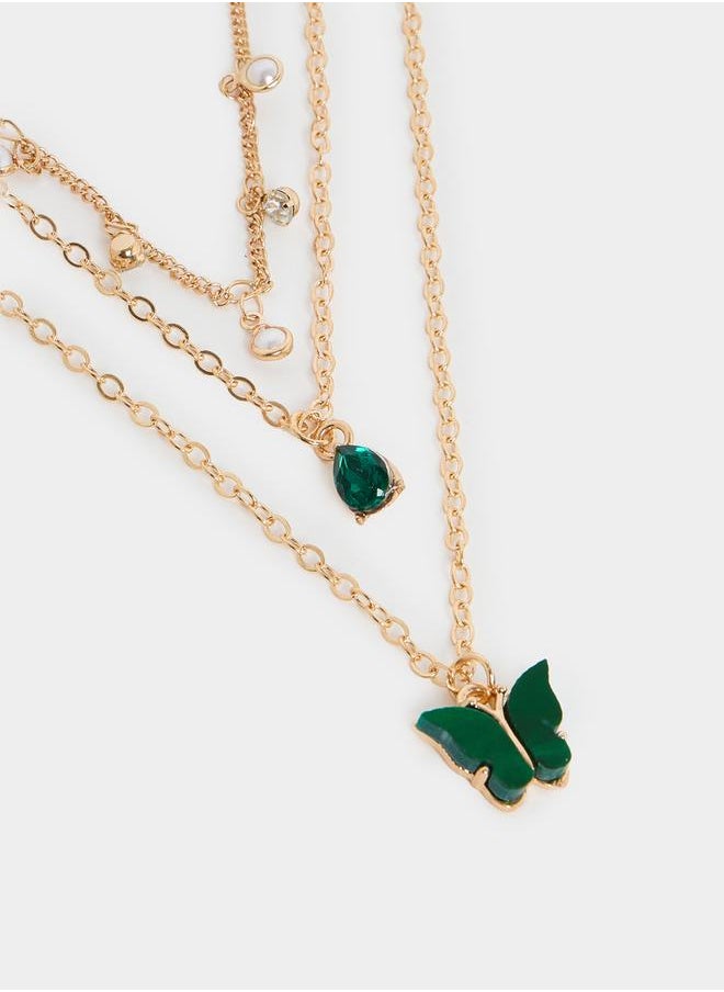 Styli - Butterfly Pendant Layered Necklace - Image 1