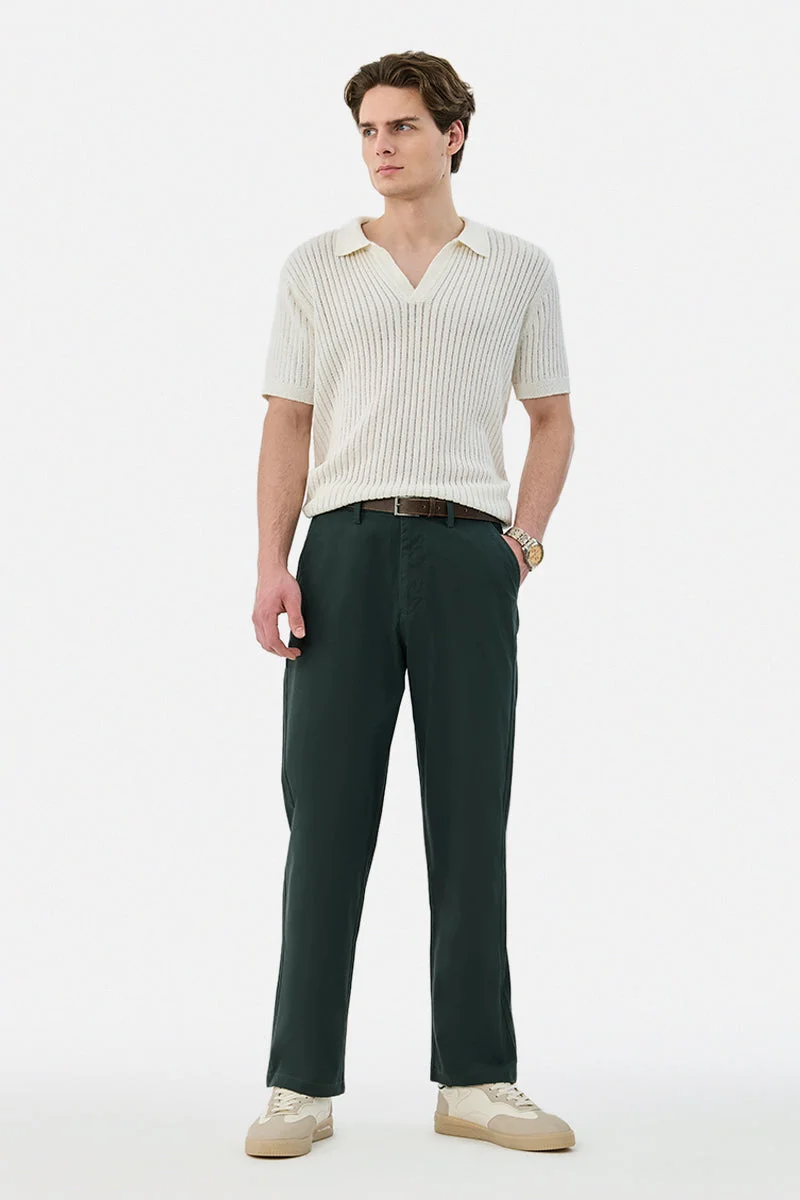 سنيتش Olive Solid Wide Leg Casual Chinos