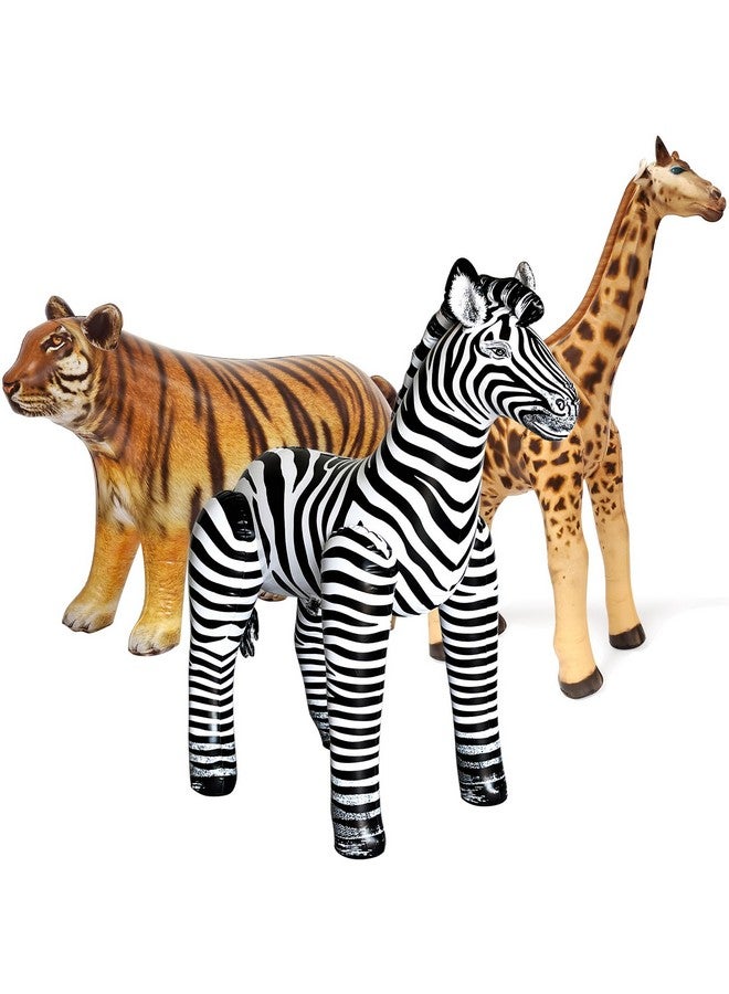 Jet Creations Life on Earth Wildlife Safari Inflatable, 3-PK, Giraffe(36"), Zebra(32"), Tiger(20"), Realistic Animals for Party Decoration, Pool, Birthday, Jungle Photo Prop - Image 1