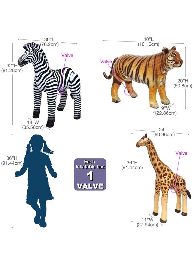 Jet Creations Life on Earth Wildlife Safari Inflatable, 3-PK, Giraffe(36"), Zebra(32"), Tiger(20"), Realistic Animals for Party Decoration, Pool, Birthday, Jungle Photo Prop - Image 2