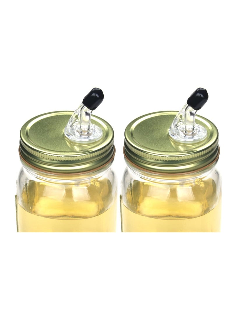 Barakah Mason Jar Pour Spouts. free flow Mason Jar Pour Spouts, mason jar for spout regular mouth size 70mm dispenser germination cover. Suitable for any liquid. Leak-Proof,Gold (2-Pack + 2 Black Lid Caps) - Image 1