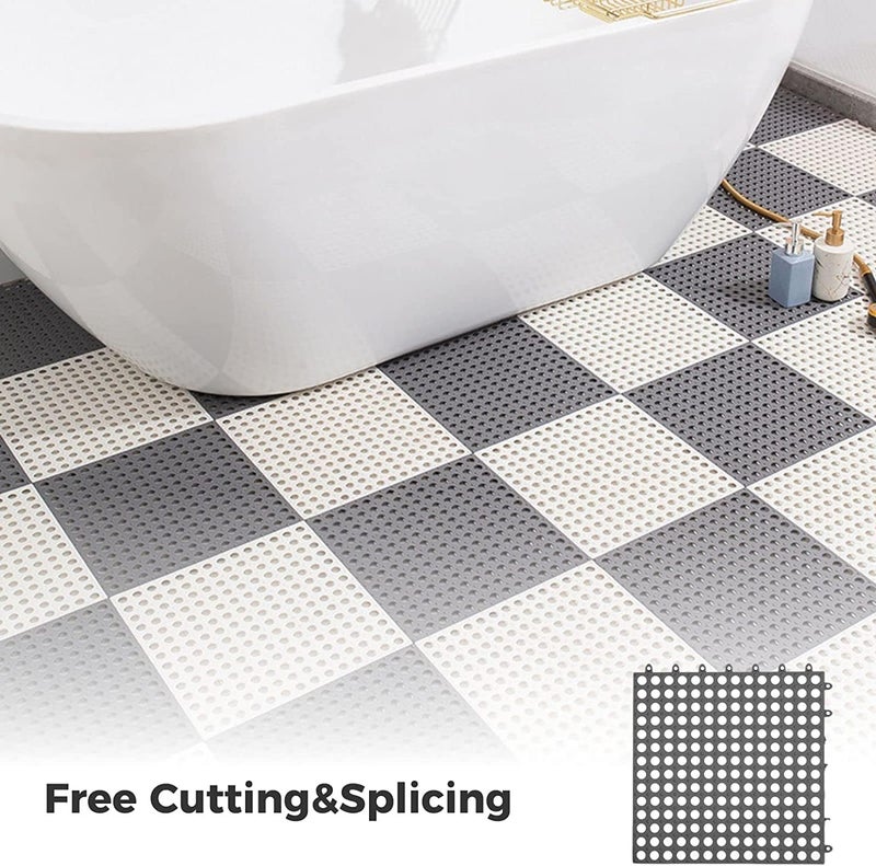 BHAVENA Interlocking PVC Floor Tiles 118 Waterproof Mats with Drain Holes AntiSlip Quick Install for Bathroom Kitchen Patio Pool Pack of 12 - Image 2
