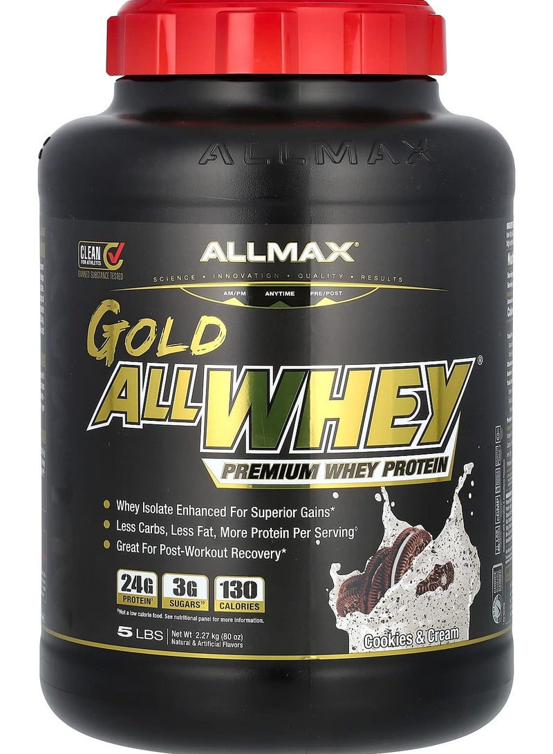 Allmax Gold AllWhey, Premium Whey Protein, Cookies & Cream, 5 lbs (2.27 kg)
