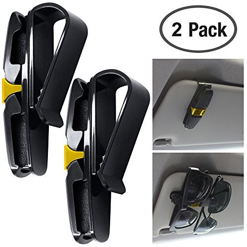 FineGood 2 Pack Glasses Holders for Car Sun Visor, Sunglasses Eyeglasses Mount with Ticket Card Clip - Black + Gold - Image 3