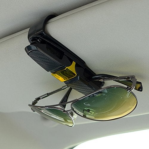 FineGood 2 Pack Glasses Holders for Car Sun Visor, Sunglasses Eyeglasses Mount with Ticket Card Clip - Black + Gold - Image 2