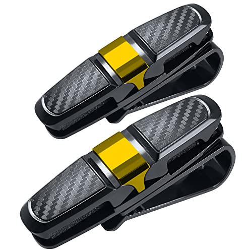 FineGood 2 Pack Glasses Holders for Car Sun Visor, Sunglasses Eyeglasses Mount with Ticket Card Clip - Black + Gold - Image 1