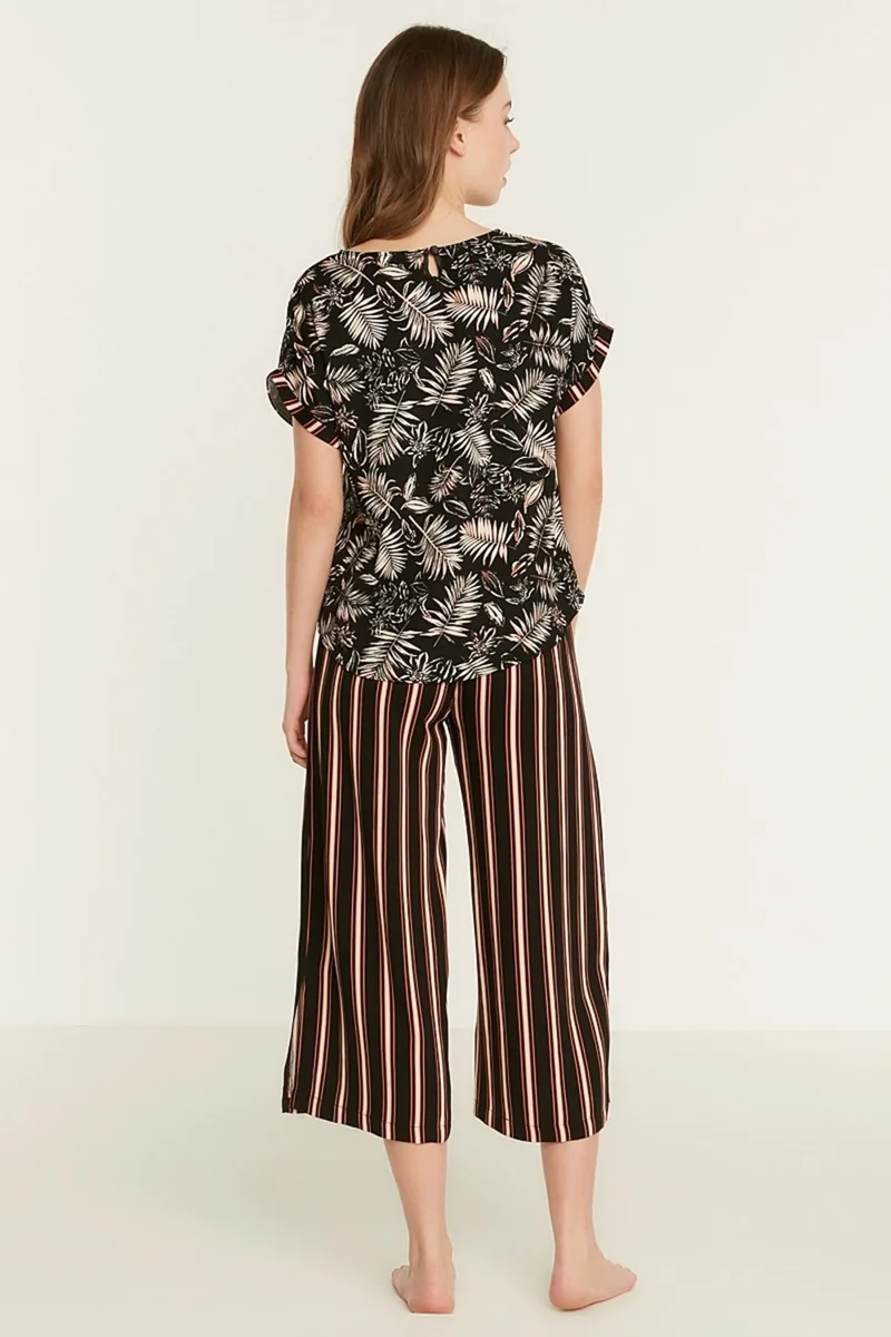 C&city Patterned 6 Piece Viscose Pajamas Set 9502 Black