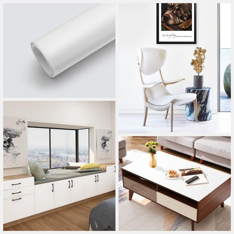 seonta 16"x78.7" Matte White Wallpaper White Peel and Stick Wallpaper Self Adhesive Removable Wallpaper Thick Decorative Vinyl Film Waterproof Contact Paper for Walls Countertop Cabinets Furniture - Image 5