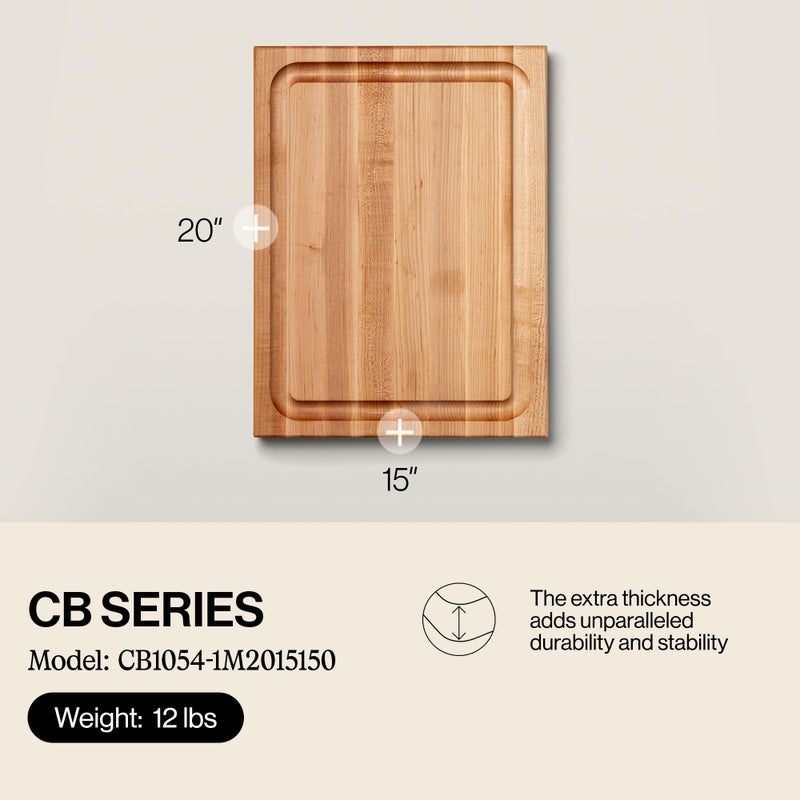 John Boos CB Series Rectangular Wooden Maple Cutting Board 20â€x15â€ â€“ 1.5â€ Thick, 12-lb Reversible Butcher Block with Juice Groove, Edge-Grain & Finger Grips â€“ Made in the USA - Image 2