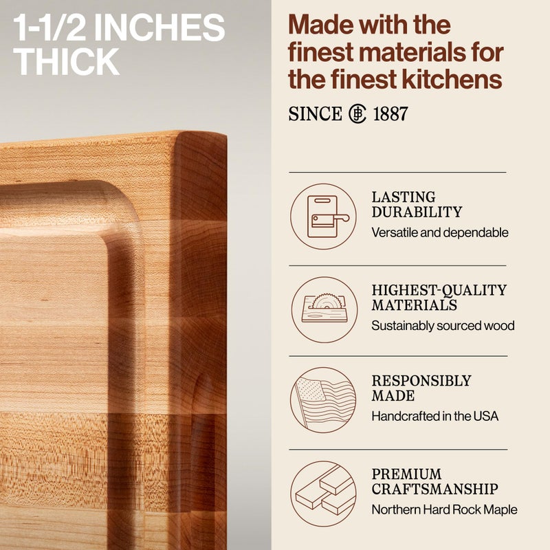 John Boos CB Series Rectangular Wooden Maple Cutting Board 20â€x15â€ â€“ 1.5â€ Thick, 12-lb Reversible Butcher Block with Juice Groove, Edge-Grain & Finger Grips â€“ Made in the USA - Image 3
