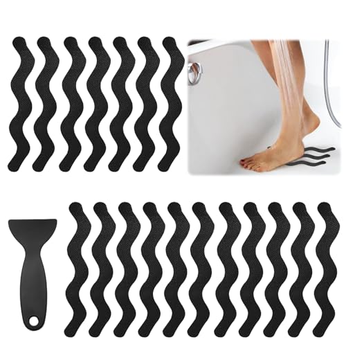 Coufce 24PCS Bathtub Non Slip Stickers Black Safety Anti Slip Shower Strips Adhesive Decals Scraper for Bath Tub Stairs Steps Floor Ladders with Premium - Image 1